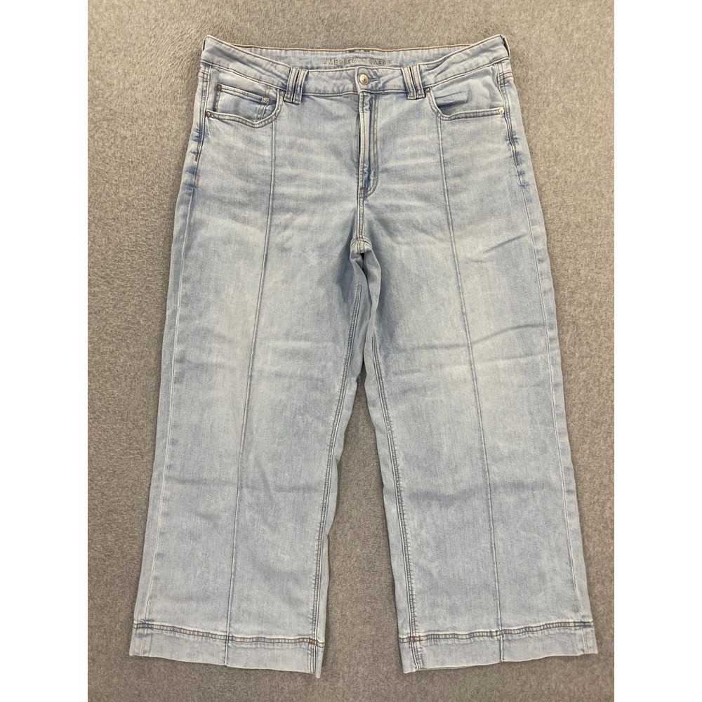 American Eagle Women's Size 18 Low Rise Baggy Wide Leg Jeans Light Wash Pintuck